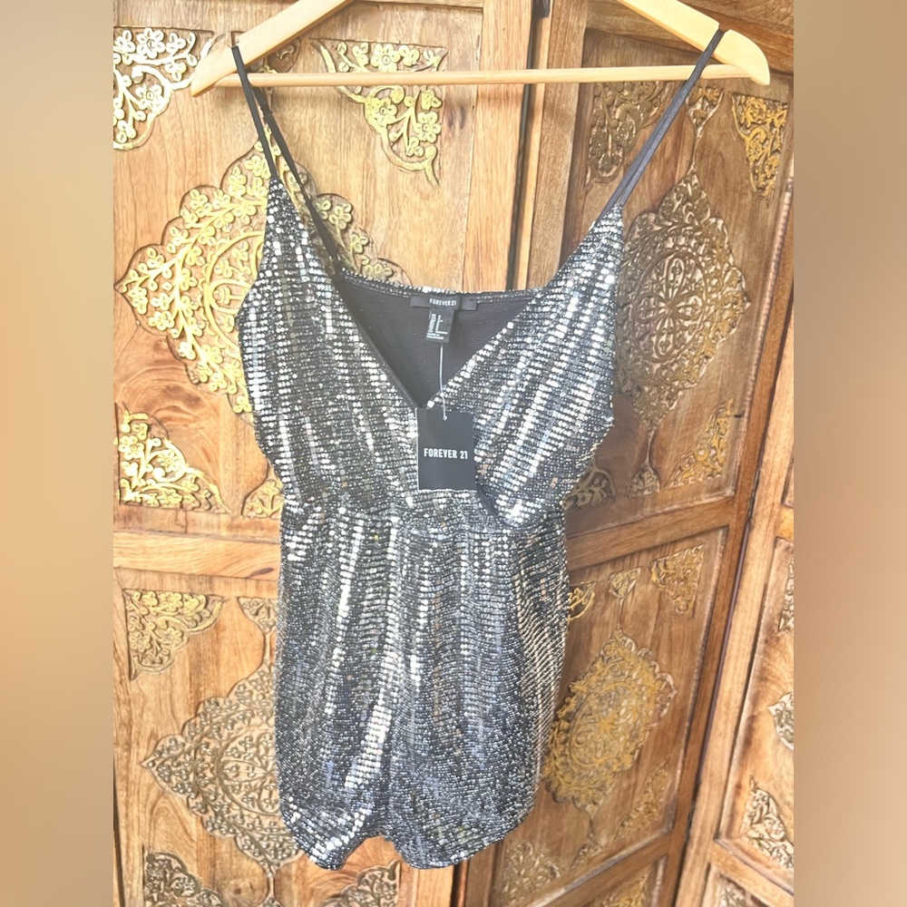 Stunning Disco Romper in Silver Metallic